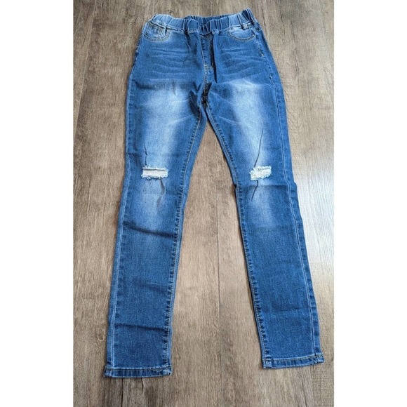 NEW Shein Stretch Waist Ripped Skinny Jeans Size 6 Women's Blue Pull On - Picture 1 of 6